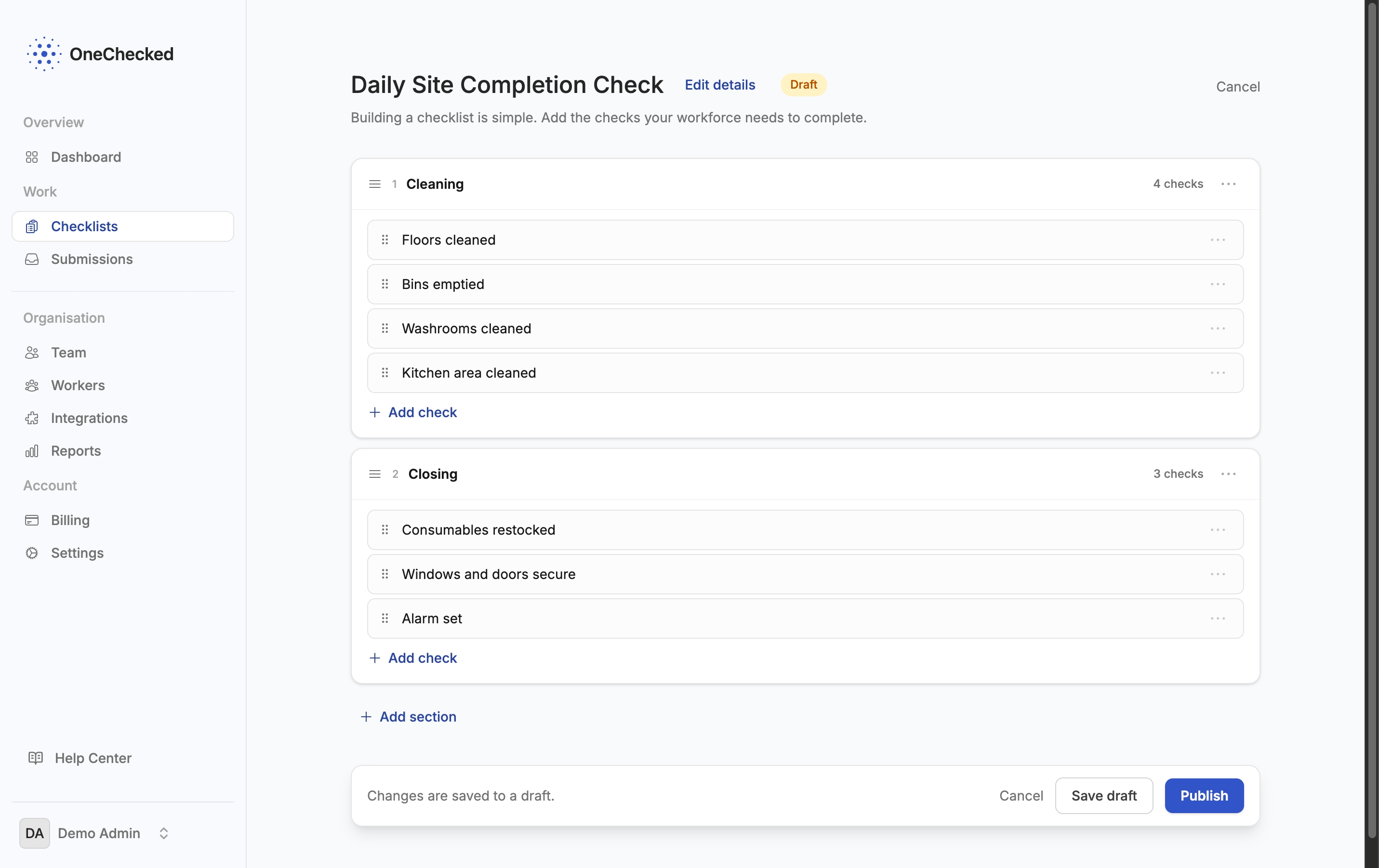 OneChecked checklist editor